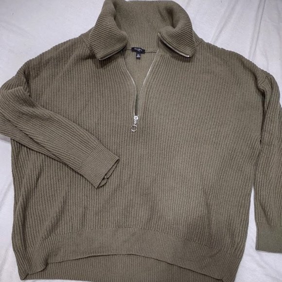 TALBOTS OLIVE GREEN KNIT PULLOVER 1/4 ZIP SHORT WAISTED CROPPED DROP SHOULDER 2X - Picture 1 of 9